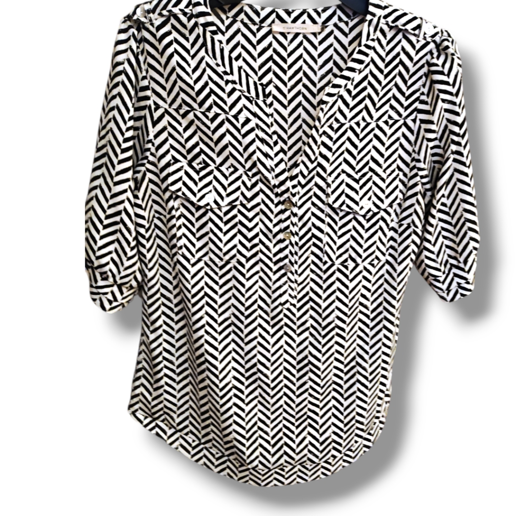 41hawthorn Chevron Print 3/4 Sleeve Career Blouse Medium